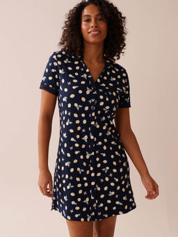 La Vie En Rose - Lemon Print Lace Trim Ribbed Jersey Sleepshirt