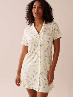La Vie En Rose - Lemon Print Super Soft Button-Down Sleepshirt