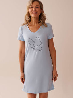 La Vie En Rose - Butterfly Print Soft Jersey Short Sleeve Sleepshirt