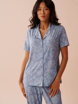 La Vie En Rose - White Floral Print Recycled Fibers Button-Down Shirt