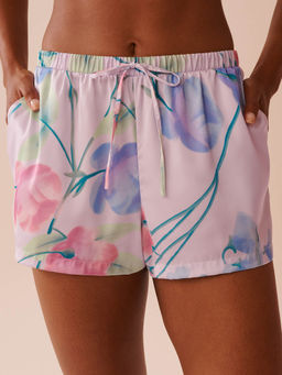 La Vie En Rose - Lavender Garden Print Satin Shorts