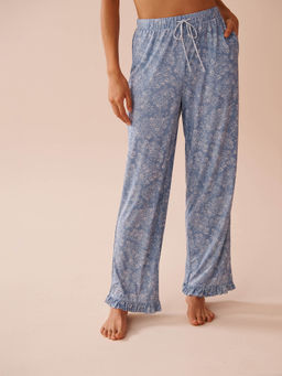 La Vie En Rose - White Floral Print Recycled Fibers Ruffled Pyjama