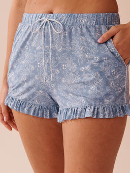 La Vie En Rose - White Floral Print Recycled Fibers Ruffled Shorts