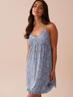 La Vie En Rose - White Floral Print Recycled Fibers Ruffled Nightie