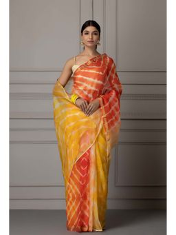 Geroo Jaipur - Yellow and Orange Handcrafted Pure Kota Silk Leheriya Saree