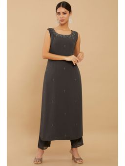 Soch - Women Grey Georgette Embellished/sequined Kurta (Set of 2)
