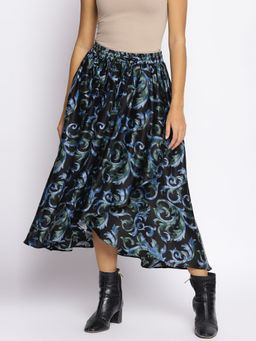 Fabindia - Blue Rayon Blend Calf Length Skirt Midi