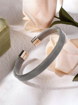 Designs & You - Men Silver Plated Stainless Steel Anti Tarnish Mesh Statement Cuff