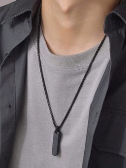 Designs & You - Men Silver Plated Stainless Steel Black Hip Hop Party Pendant Necklace