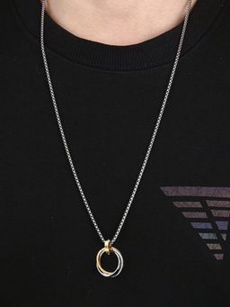 Designs & You - Men Silver Plated Stainless Steel Triple Rings Circular Pendant Necklace