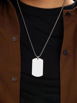 Designs & You - Men Silver Plated Stainless Steel Rectangular Pendant Necklace