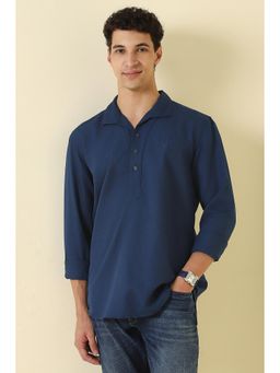 Allen Solly - Navy Blue Cotton Linen Solid Full Sleeves Shirt