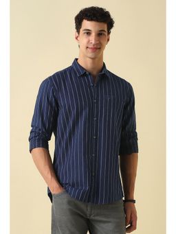 Allen Solly - Navy Blue Cotton Stripes Full Sleeves Shirt