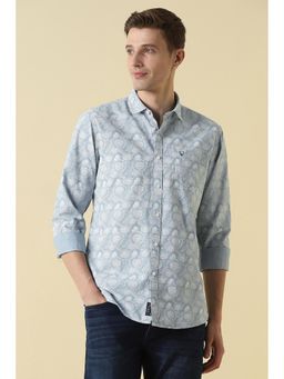 Allen Solly - Blue Cotton Printed Full Sleeves Shirt