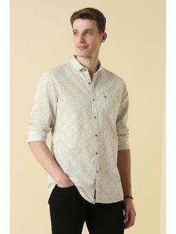 Allen Solly - Beige Cotton Printed Full Sleeves Shirt