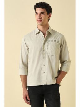 Allen Solly - Green Cotton Solid Full Sleeves Shirt