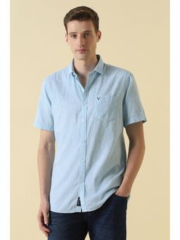 Allen Solly - Blue Cotton Blend Stripes Half Sleeves Shirt
