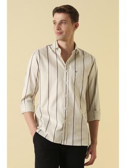 Allen Solly - Beige Cotton Stripes Full Sleeves Shirt