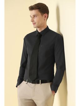 Allen Solly - Black Cotton Blend Solid Full Sleeves Shirt