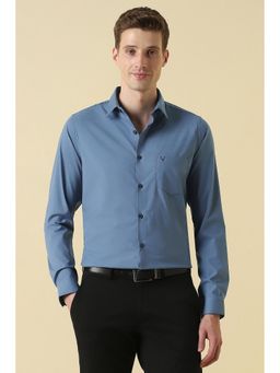 Allen Solly - Blue Cotton Blend Solid Full Sleeves Shirt