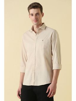 Allen Solly - Cream Cotton Solid Full Sleeves Shirt