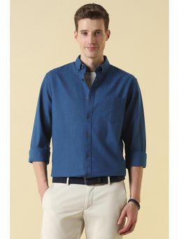 Allen Solly - Blue Cotton Blend Textured Full Sleeves Shirt