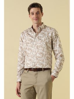 Allen Solly - Beige Cotton Printed Full Sleeves Shirt