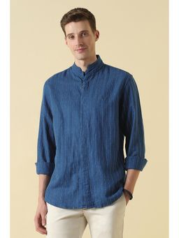 Allen Solly - Blue Cotton Linen Stripes Full Sleeves Shirt