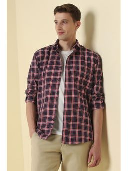 Allen Solly - Red Cotton Checks Full Sleeves Shirt