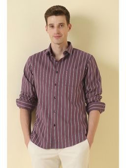 Allen Solly - Maroon Cotton Stripes Full Sleeves Shirt