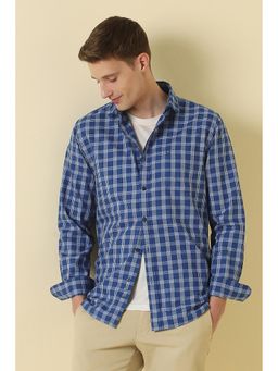 Allen Solly - Blue Cotton Checks Full Sleeves Shirt