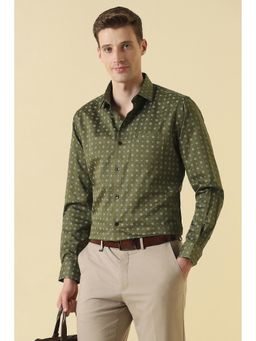 Allen Solly - Olive Cotton Printed Full Sleeves Shirt