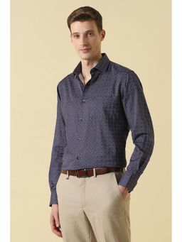 Allen Solly - Navy Blue Cotton Printed Full Sleeves Shirt