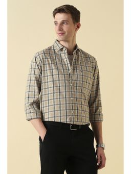 Allen Solly - Beige Cotton Checks Full Sleeves Shirt