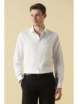 Allen Solly - White Cotton Textured Full Sleeves Shirt