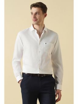 Allen Solly - White Cotton Textured Full Sleeves Shirt