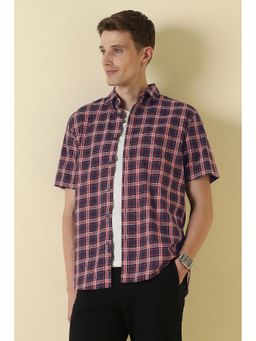 Allen Solly - Red Cotton Checks Half Sleeves Shirt