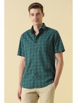Allen Solly - Green Cotton Checks Half Sleeves Shirt