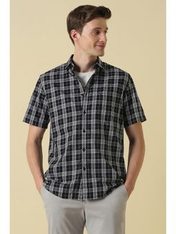 Allen Solly - Black Cotton Checks Half Sleeves Shirt