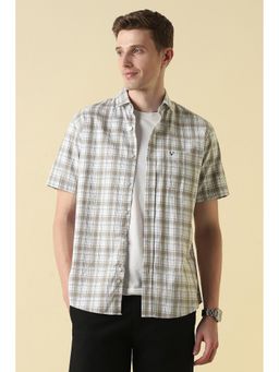 Allen Solly - Beige Cotton Checks Half Sleeves Shirt