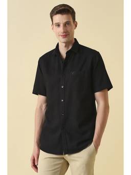 Allen Solly - Black Cotton Textured Half Sleeves Shirt