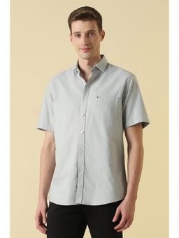Allen Solly - Grey Cotton Textured Half Sleeves Shirt