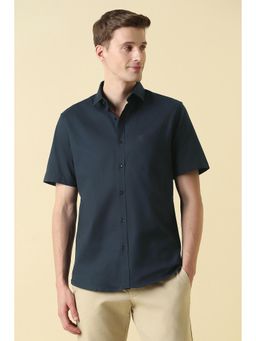 Allen Solly - Navy Blue Cotton Blend Solid Half Sleeves Shirt
