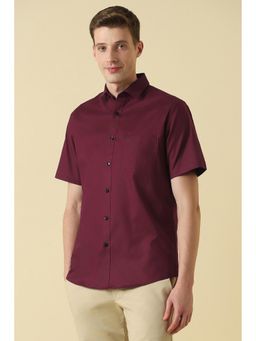 Allen Solly - Maroon Cotton Blend Textured Half Sleeves Shirt
