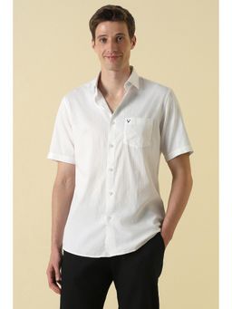 Allen Solly - White Cotton Textured Half Sleeves Shirt