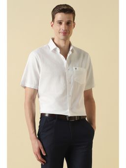 Allen Solly - White Cotton Textured Half Sleeves Shirt