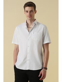Allen Solly - White Cotton Textured Half Sleeves Shirt
