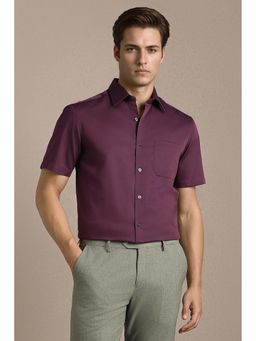 Louis Philippe - Maroon Cotton Solid Half Sleeves Shirt