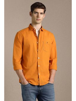 Louis Philippe - Orange Cotton Solid Full Sleeves Shirt