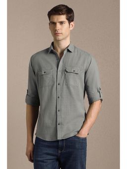 Louis Philippe - Grey Cotton Textured Full Sleeves Shirt
